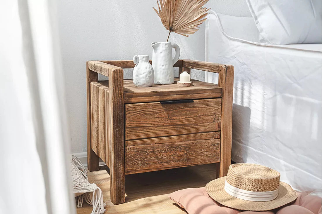 Farmhouse Bedside Table - 1 Drawer on Rail