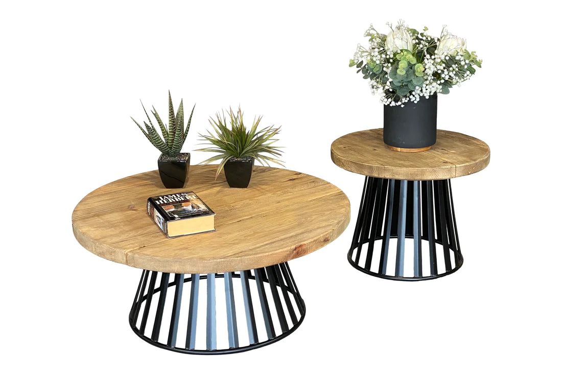 Farmhouse Side Table - Round Metal Base