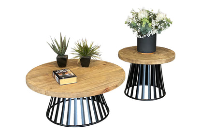 Farmhouse Side Table - Round Metal Base