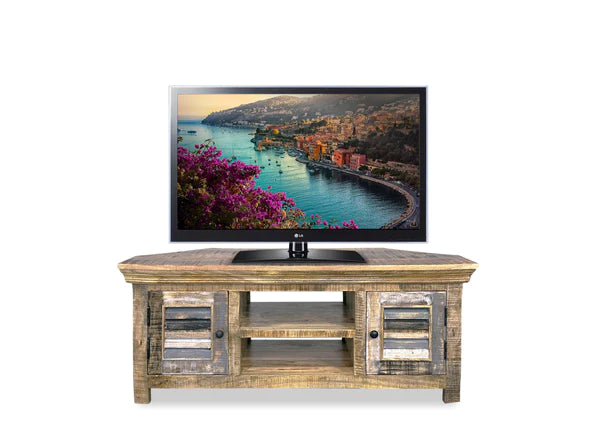 Java Corner Tv Unit - Rustic Mango Worn Paint - 1200