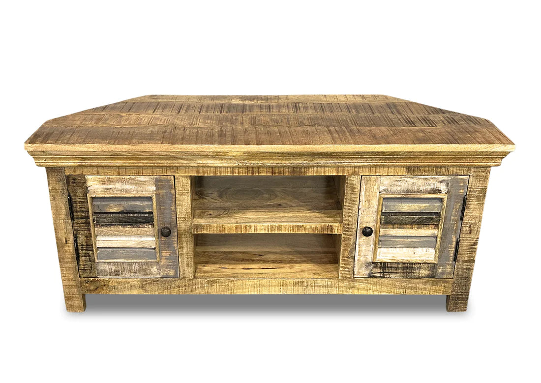 Java Corner Tv Unit - Rustic Mango Worn Paint - 1200