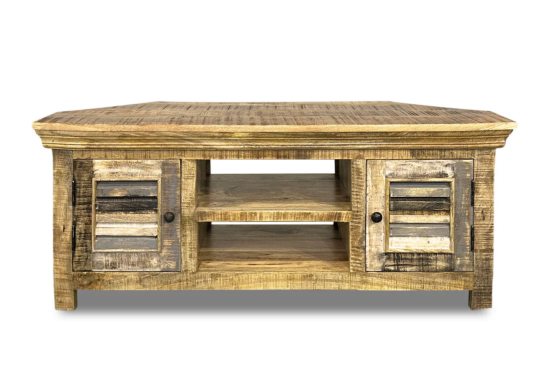 Java Corner Tv Unit - Rustic Mango Worn Paint - 1200