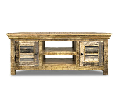 Java Corner Tv Unit - Rustic Mango Worn Paint - 1200