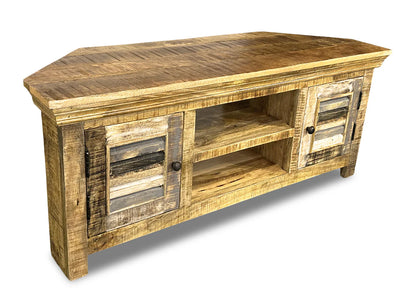 Java Corner Tv Unit - Rustic Mango Worn Paint - 1200