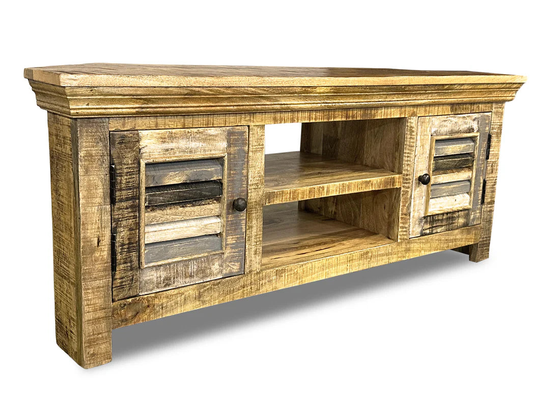 Java Corner Tv Unit - Rustic Mango Worn Paint - 1200