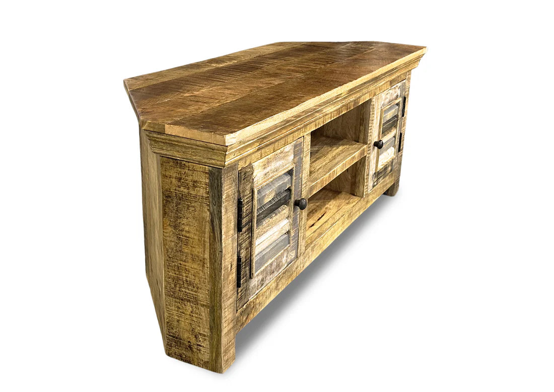 Java Corner Tv Unit - Rustic Mango Worn Paint - 1200