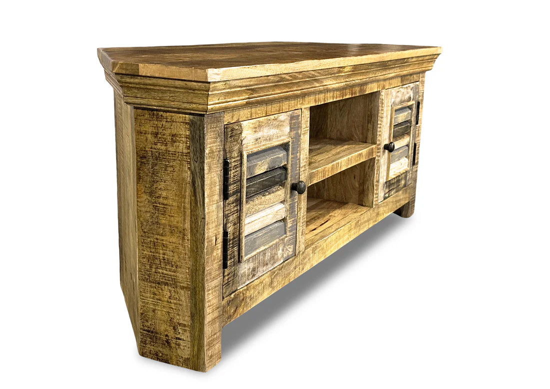 Java Corner Tv Unit - Rustic Mango Worn Paint - 1200