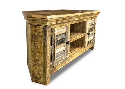 Java Corner Tv Unit - Rustic Mango Worn Paint - 1200